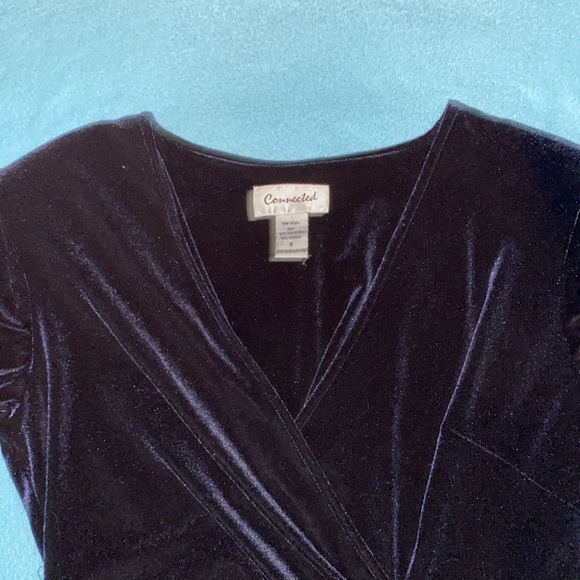 CONNECTED velvet vintage long sleeve faux wrap rutched midnight blue NEW size 8 - Picture 3 of 11